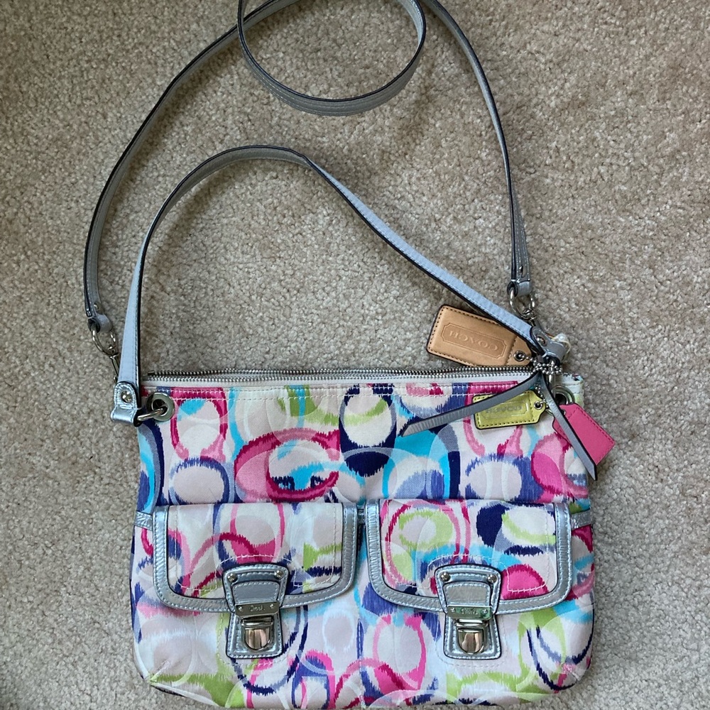 Coach Blue and Green Crossbody Bag with Signature Design